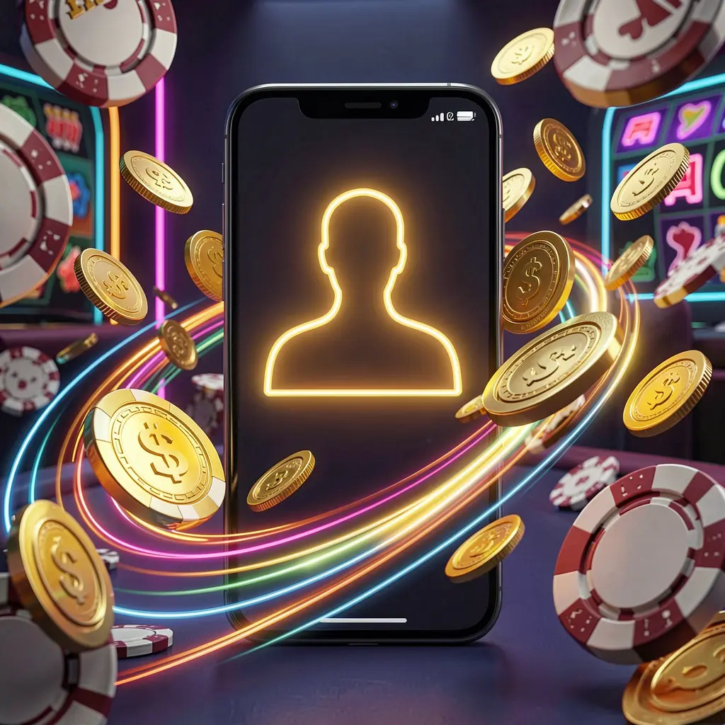 OKDDD fast casino login banner featuring a smartphone with a bright user icon, speed light trails, and golden coins and chips flying around in a modern neon casino style